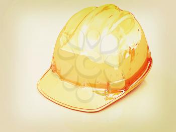 Yellow safety helmet on white background . 3D illustration. Vintage style.