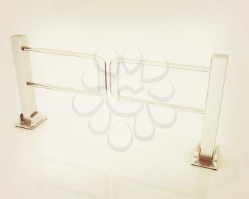 Three-dimensional image of the turnstile on a white background. 3D illustration. Vintage style.