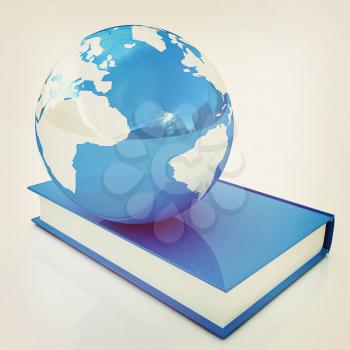 book and earth  on a white background. 3D illustration. Vintage style.