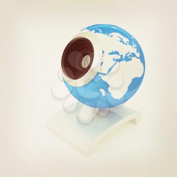 Web-cam for earth.Global on line concept on a white background. 3D illustration. Vintage style.