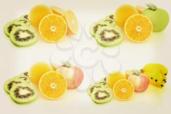 Set of citrus on a white . 3D illustration. Vintage style.