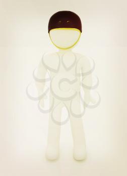 3d man in bicycle helmet on a white background. 3D illustration. Vintage style.