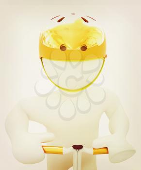 3d man in bicycle helmet on a white background. 3D illustration. Vintage style.