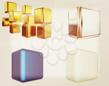 abstract cubs set on a white background. 3D illustration. Vintage style.