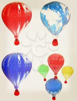Air Balloons set on a white background. 3D illustration. Vintage style.