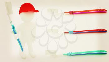 Toothbrush set on a white background. 3D illustration. Vintage style.