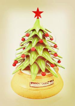 Christmas tree on a white background. 3D illustration. Vintage style.