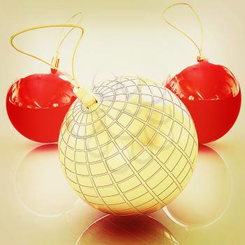 Traditional Christmas toys on a reflective background . 3D illustration. Vintage style.