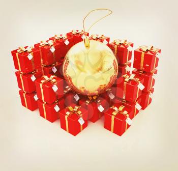 Bright christmas gifts and toy on a white background. 3D illustration. Vintage style.