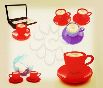 Coffee set on white background . 3D illustration. Vintage style.