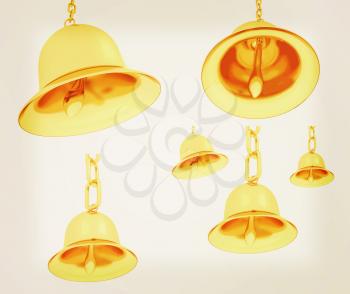 Gold bell set on a white background. 3D illustration. Vintage style.