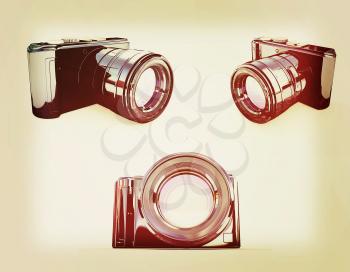 3d illustration of photographic camera on white background. 3D illustration. Vintage style.