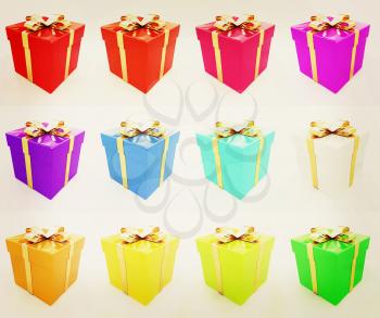 Bright christmas gifts on a white background . 3D illustration. Vintage style.