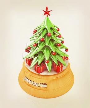 Christmas tree and gifts on a white background. 3D illustration. Vintage style.