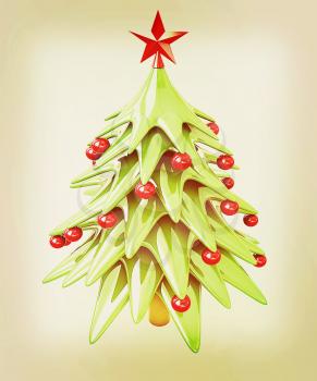 Christmas tree on a white background . 3D illustration. Vintage style.
