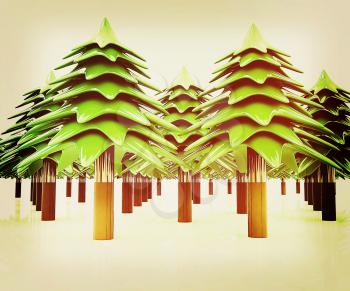 Christmas trees on a white background . 3D illustration. Vintage style.