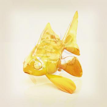 Gold fish on a white background. 3D illustration. Vintage style.