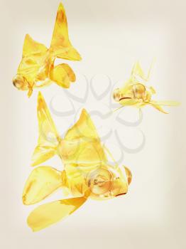 Gold fishes. Isolation on a white background . 3D illustration. Vintage style.