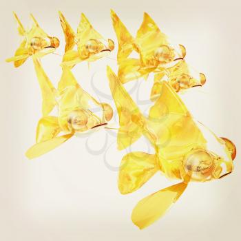 Gold fishes. Isolation on a white background . 3D illustration. Vintage style.