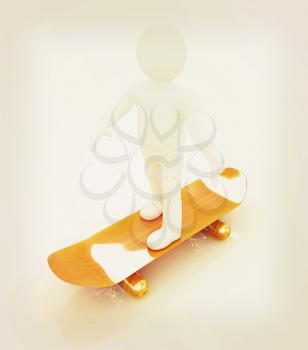 3d white person with a skate and a cap. 3d image on a white background. 3D illustration. Vintage style.