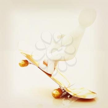 3d white person with a skate and a cap. 3d image on a white background. 3D illustration. Vintage style.