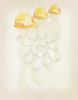 3d mans in a hard hat with thumb up. On a white background . 3D illustration. Vintage style.
