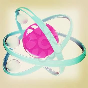 3d atom isolated on white background . 3D illustration. Vintage style.