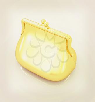 Gold purse on a white background. 3D illustration. Vintage style.
