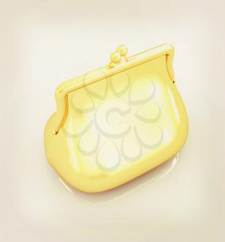 Gold purse on a white background. 3D illustration. Vintage style.