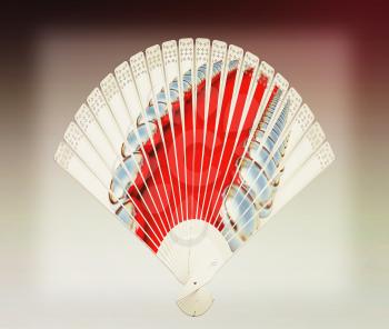 Colorful hand fan. Isolated on gray. 3D illustration. Vintage style.