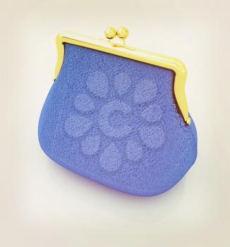 Leather purse on a white background. 3D illustration. Vintage style.