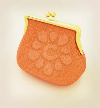 Leather purse on a white background. 3D illustration. Vintage style.