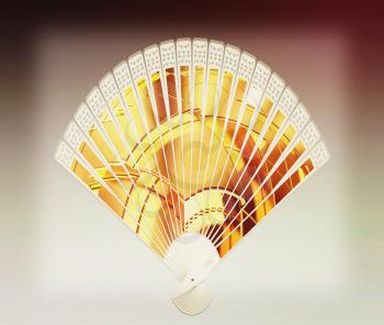 Colorful hand fan isolated on gray . 3D illustration. Vintage style.