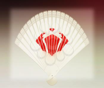 Colorful hand fan. Isolated on gray . 3D illustration. Vintage style.