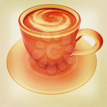 Coffee cup on saucer on a white background. 3D illustration. Vintage style.