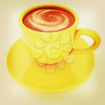 Coffee cup on saucer on a white background. 3D illustration. Vintage style.