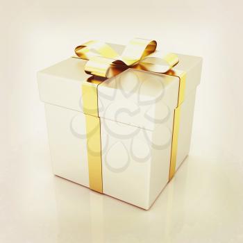 Bright christmas gift on a white background . 3D illustration. Vintage style.
