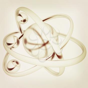 3d atom isolated on white background . 3D illustration. Vintage style.