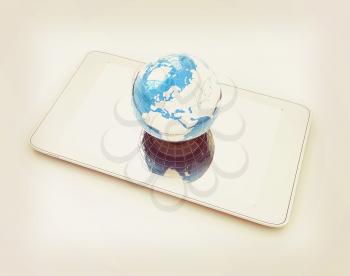 Phone and earch on white background.Global internet concept. 3D illustration. Vintage style.