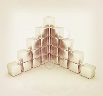 cubic diagram structure on a white background. 3D illustration. Vintage style.