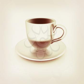 Cup on a saucer on white background. 3D illustration. Vintage style.