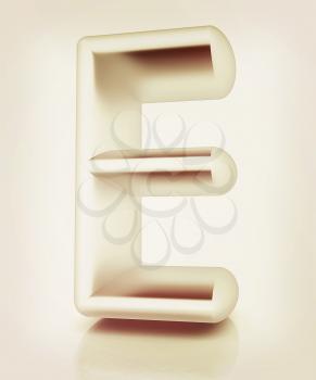 3D metall letter E isolated on white . 3D illustration. Vintage style.