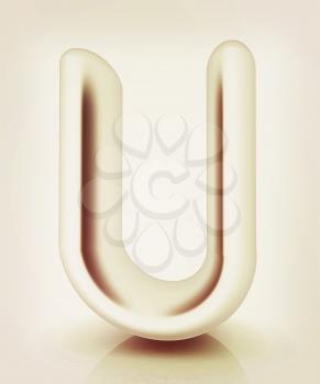 3D metall letter U isolated on white . 3D illustration. Vintage style.