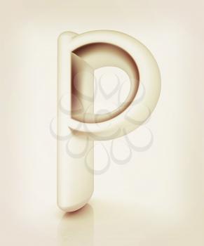 3D metall letter P isolated on white . 3D illustration. Vintage style.