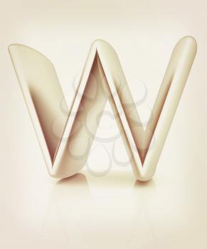3D metall letter W isolated on white . 3D illustration. Vintage style.