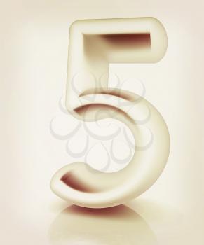Number 5- five on white background. 3D illustration. Vintage style.