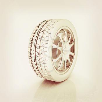 car wheels icon on white background . 3D illustration. Vintage style.