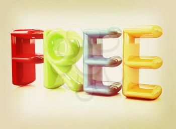 3d colorfull text  FREE isolated on mirror floor . 3D illustration. Vintage style.