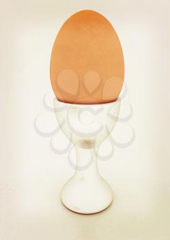 Easter egg on egg cup. 3D illustration. Vintage style.