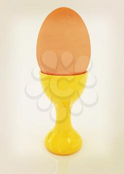 Easter egg on egg cup. 3D illustration. Vintage style.